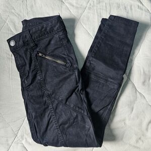 AMERICAN EAGLE Hi-Rise Jegging Black Moto Size 0 Regular AE